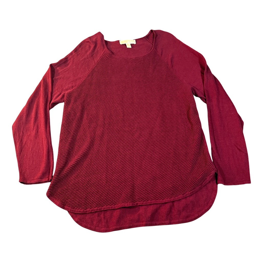 Michael Michael Kors Burgundy Ribbed Front High-Low Sweater Womens Large L
